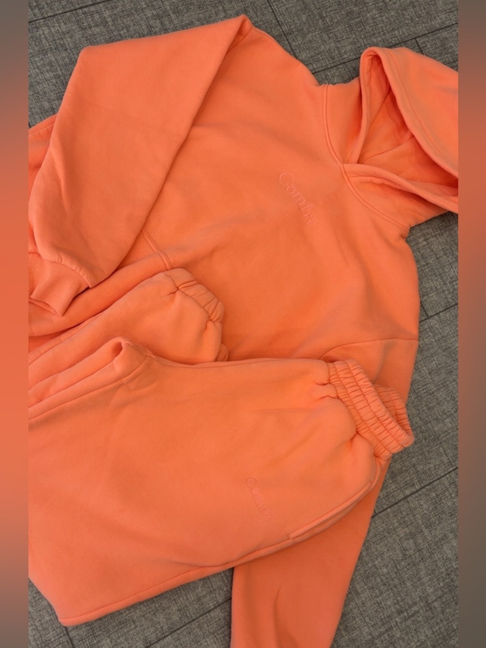Comfort Embroidered Coral Orange Hoodie & Sweatpants Set